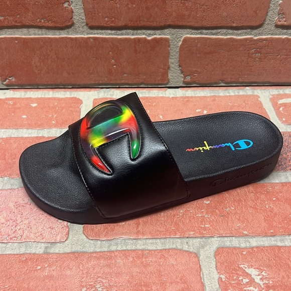 Champion 'IPO JELLIE' Black/Tie Dye Logo Slide Sandals Women's Size 6W - Picture 2 of 6